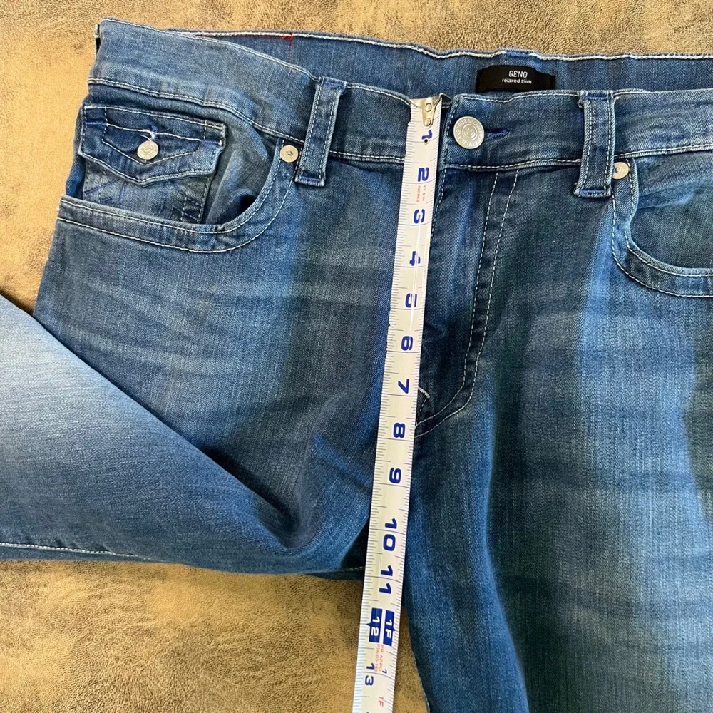 True Religion Geno Relaxed Slim Jeans Mens 40 Blue Stretch Flap Pocket Denim